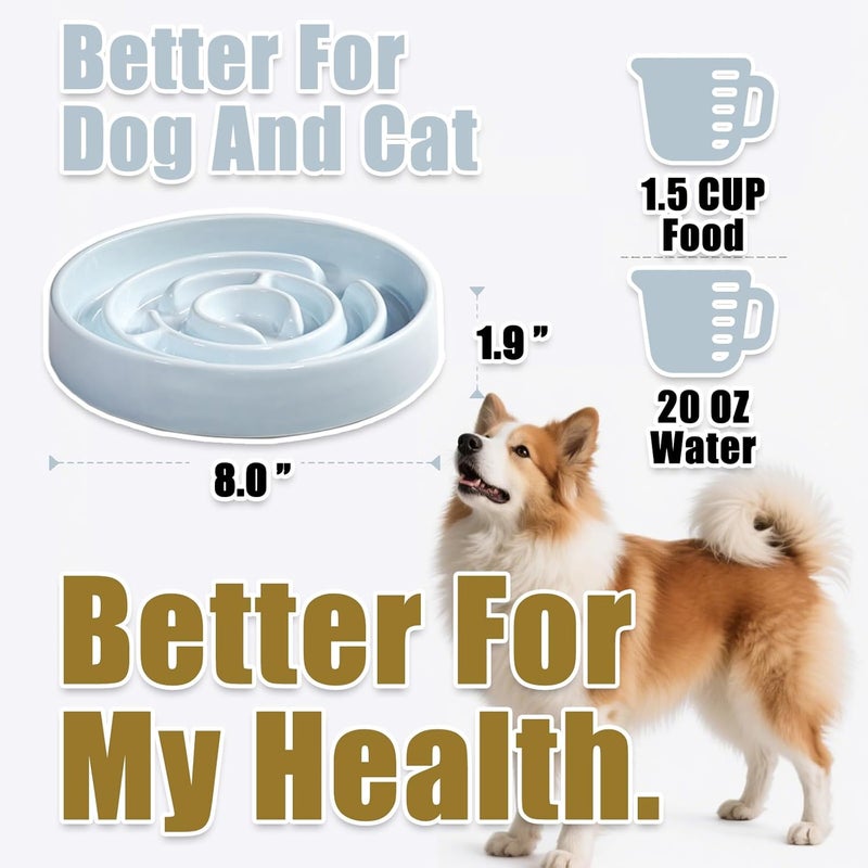 F'DIARY Ceramic Slow Feeder Dog Bowls with Anti-Slip, Slow Feeder & Non-Slip Design, Boredom and Anxiety Reducer, Suitable for All Breed Dogs and Cat (Ceramic-Blue) - Image 2